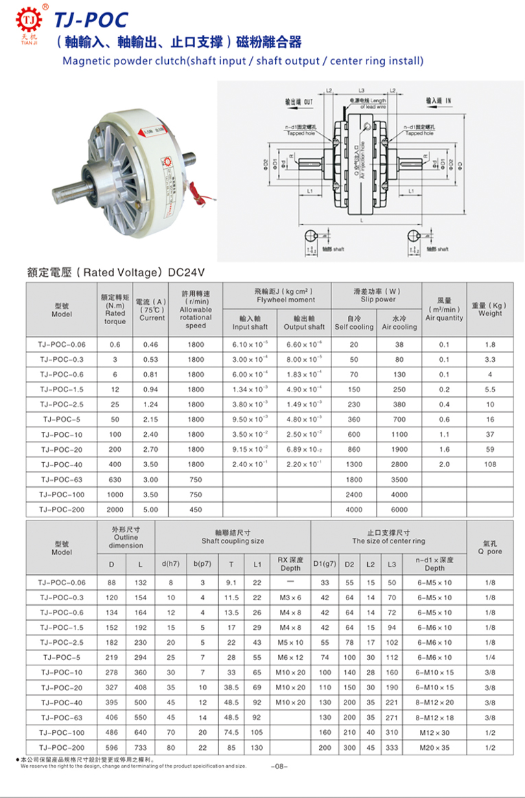 雙軸磁粉離合器尺寸參數